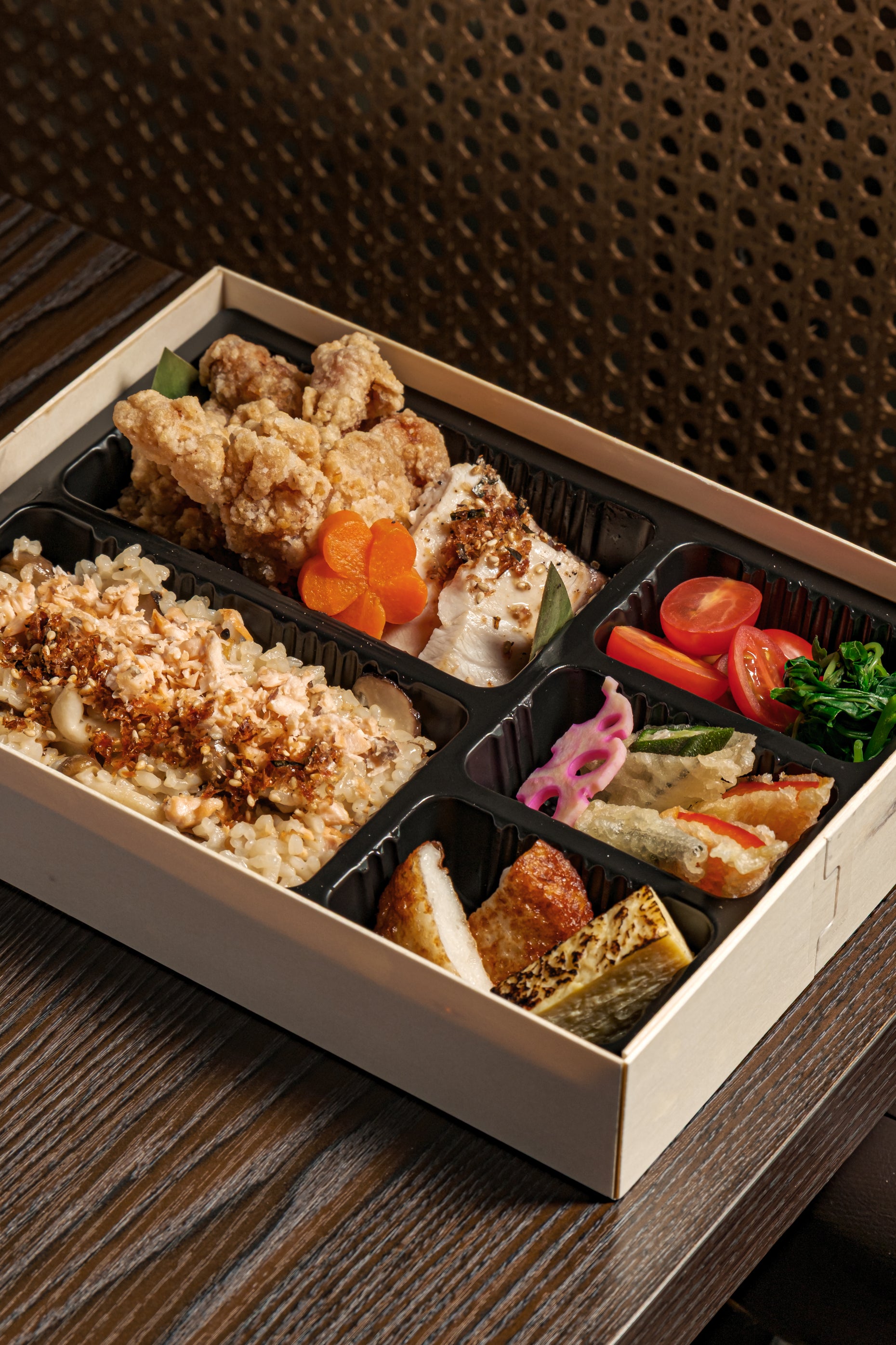 Chicken karaage and grilled hamachi bento